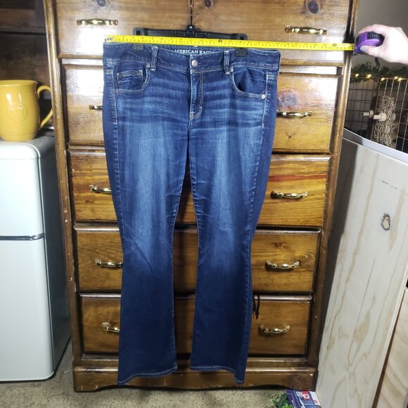 Y2K American Eagle Bootcut Jeans Sz 16 Curve Dark Wash Grunge Indie Skater Cyber - Picture 7 of 9